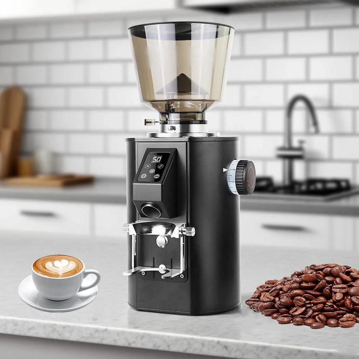 K64s Moulin, broyeur à grains de café, 450 G, 64 Mm, minuteur, grand réservoir, professionnel, noir