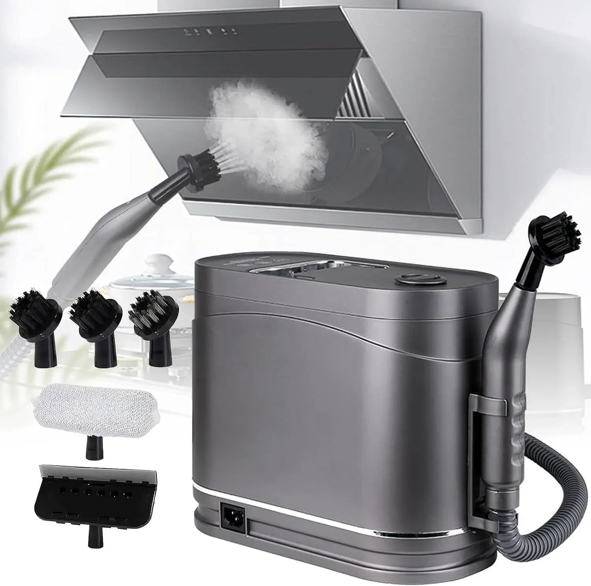Nettoyeur vapeur, 1,2 L, 105 à 120 °C, grand réservoir, usage sur sols, cuisine, voiture, vitres et canapé, 5 têtes de brosse, 2 modes pour tapis