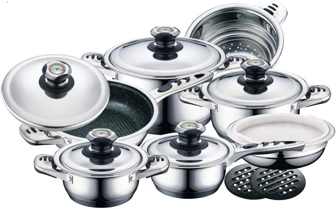 Batterie, batterie de casseroles et poêles, acier inoxydable, 16 pièces, Cuisine 16 pièces en Acier Inoxydable m