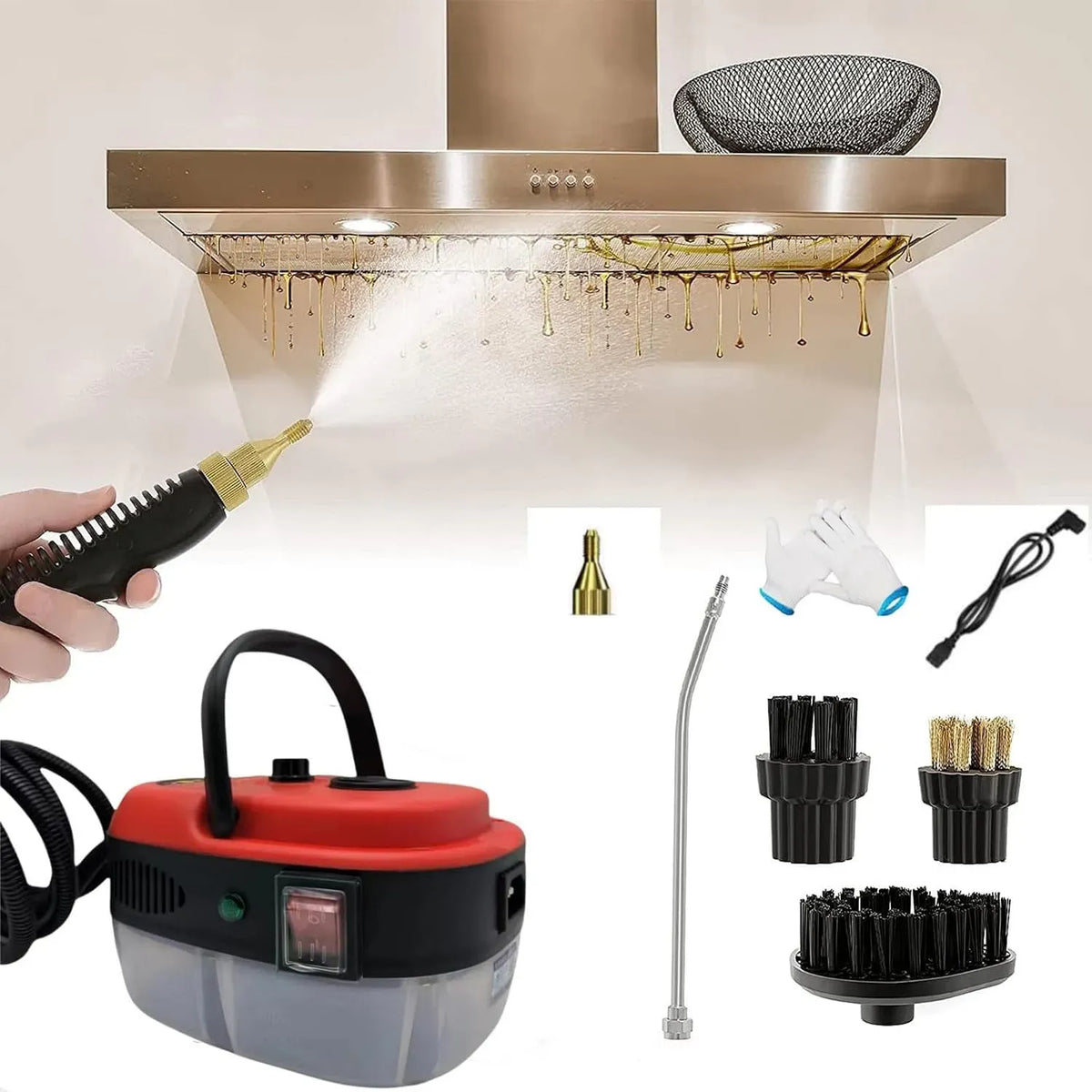 Hotte aspirante, 1,2 L, 3500 W, hotte de cuisine, portable, grand réservoir, vapeur, rouge, Nettoyeur Vapeur Haute Température