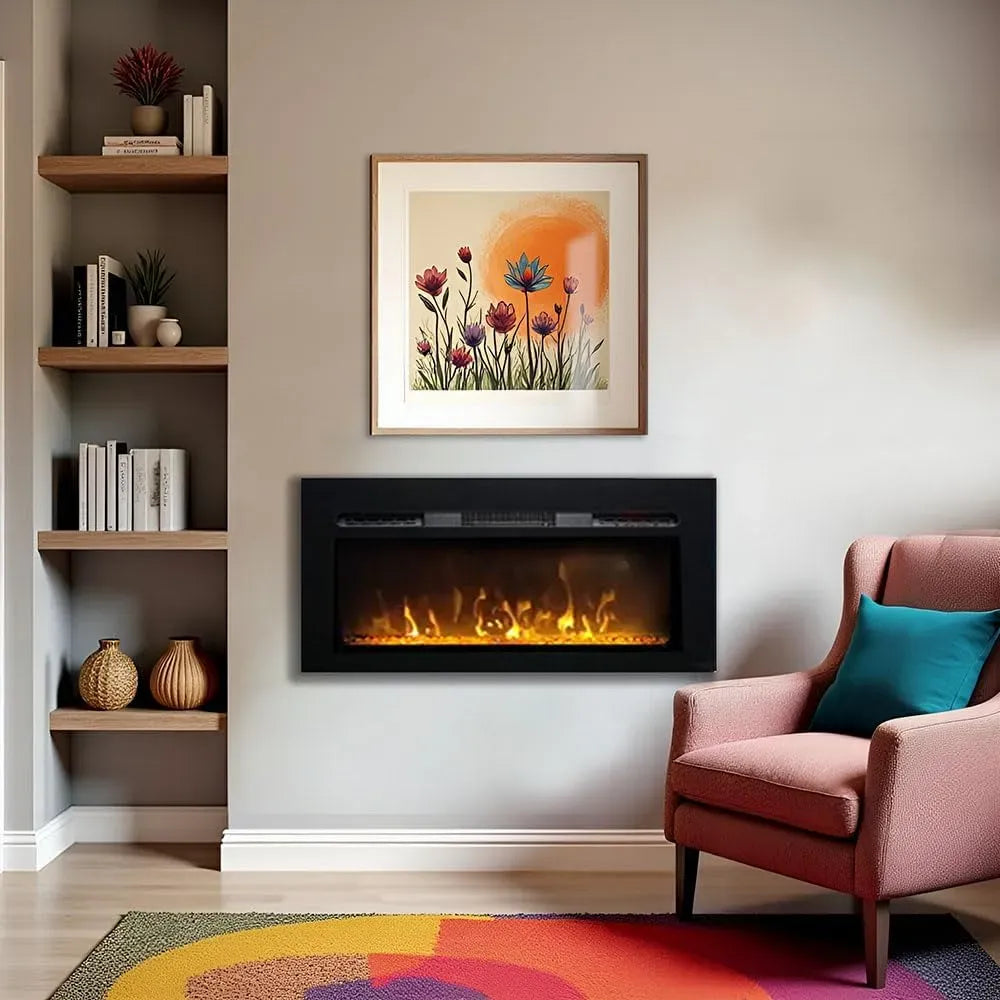 102x45x16cm, Cheminée électrique Murale ElectricSun Paula XS Verre Noir
