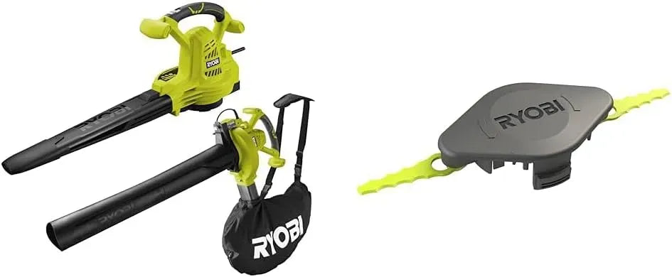 2-en-1 Dresse-Bordures, RYOBI, Souffleur Aspiro-Broyeur 2800W, Vitesse Soufflerie 345 km/h, 10 Lames, Décharge de Traction & Tête Double Lames